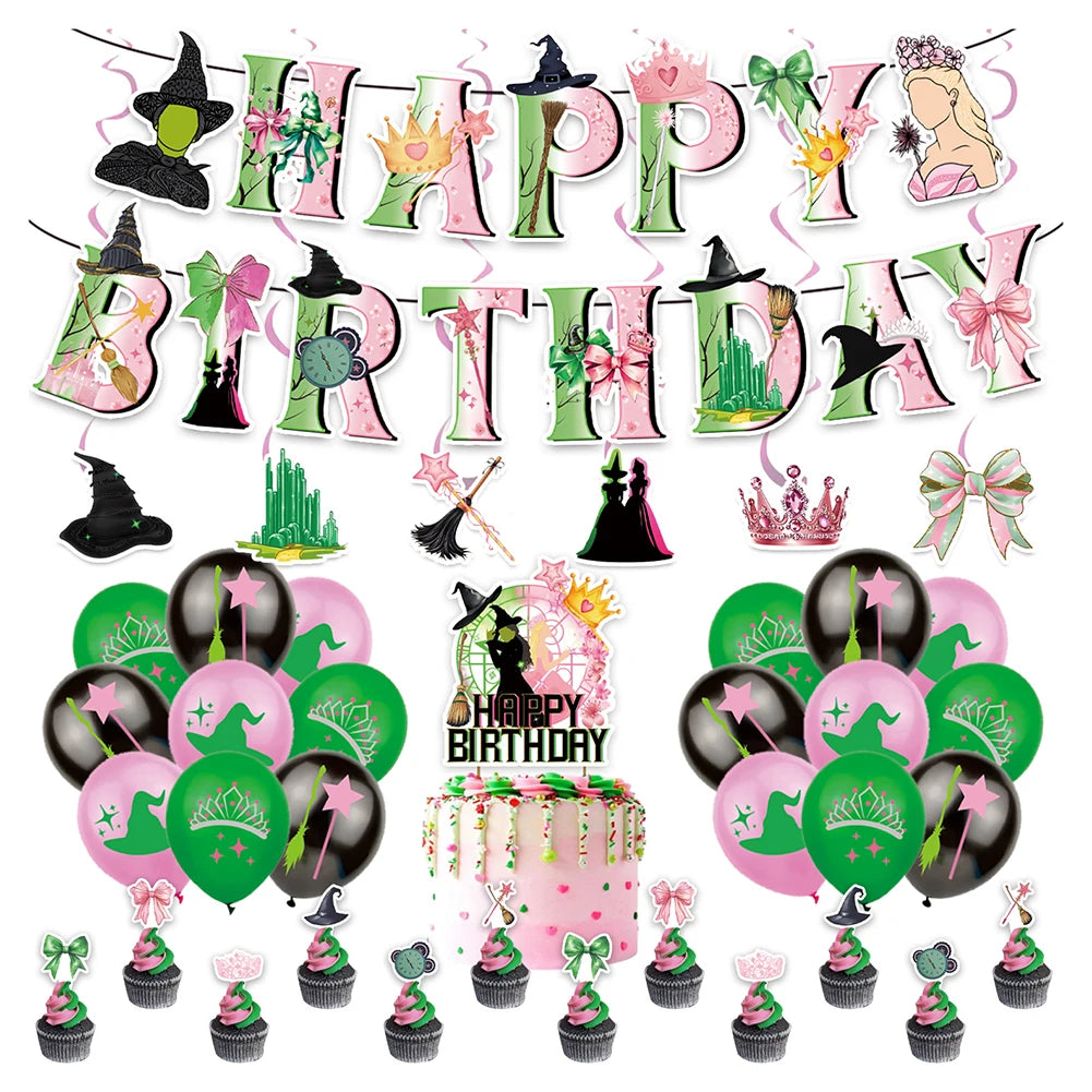 Wicked Theme Birthday Party Decoration Magic Witch Kids Party Ornaments Disposable Balloon Banner Cake Flag Hangings Supplies