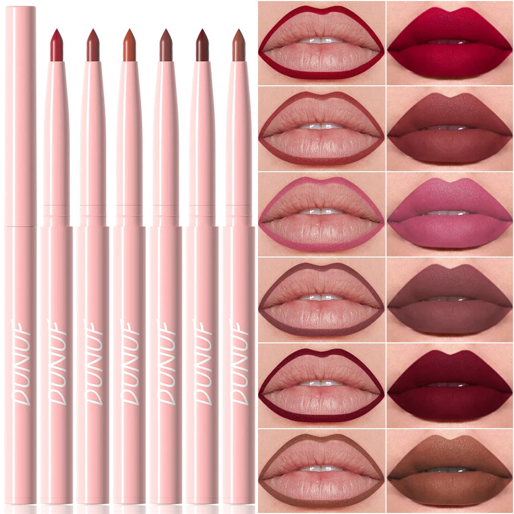 Waterproof Lip Liner Pencil 6 Colors Set: Lip Contour Waterproof Non-transfer Highly Pigmented Smooth Nude-pink Daily & Party Makeup