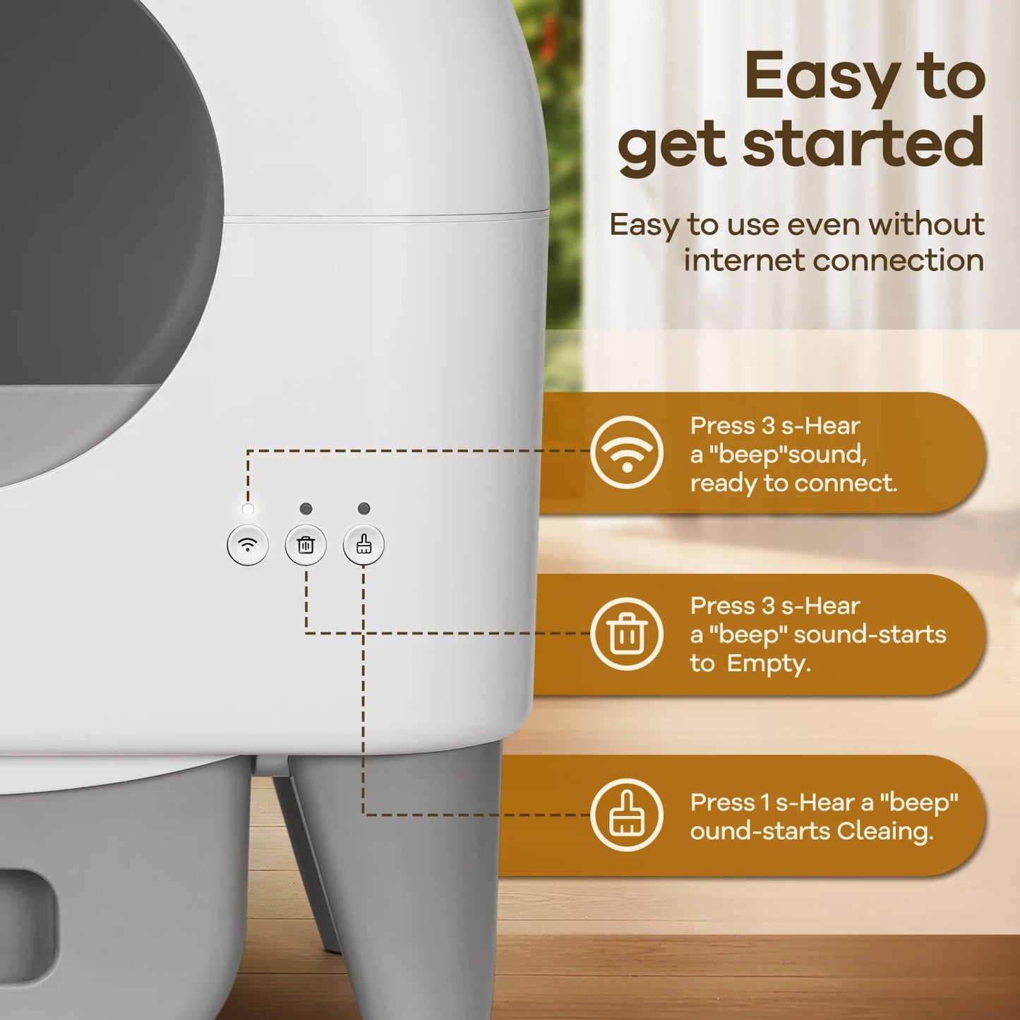 95L Self-Cleaning Automatic Cat Litter Box with 2 Free Trash Bag Rolls, White