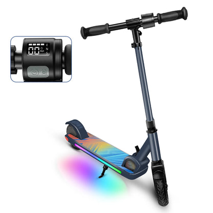 Electric Scooter For Kids Ages 6-12 150W Motor 10 MPH Max Speed & 7 Miles Colorful Lights Adjustable Height & Speed LED Display