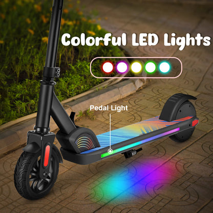 Electric Scooter For Kids Ages 6-12 150W Motor 10 MPH Max Speed & 7 Miles Colorful Lights Adjustable Height & Speed LED Display