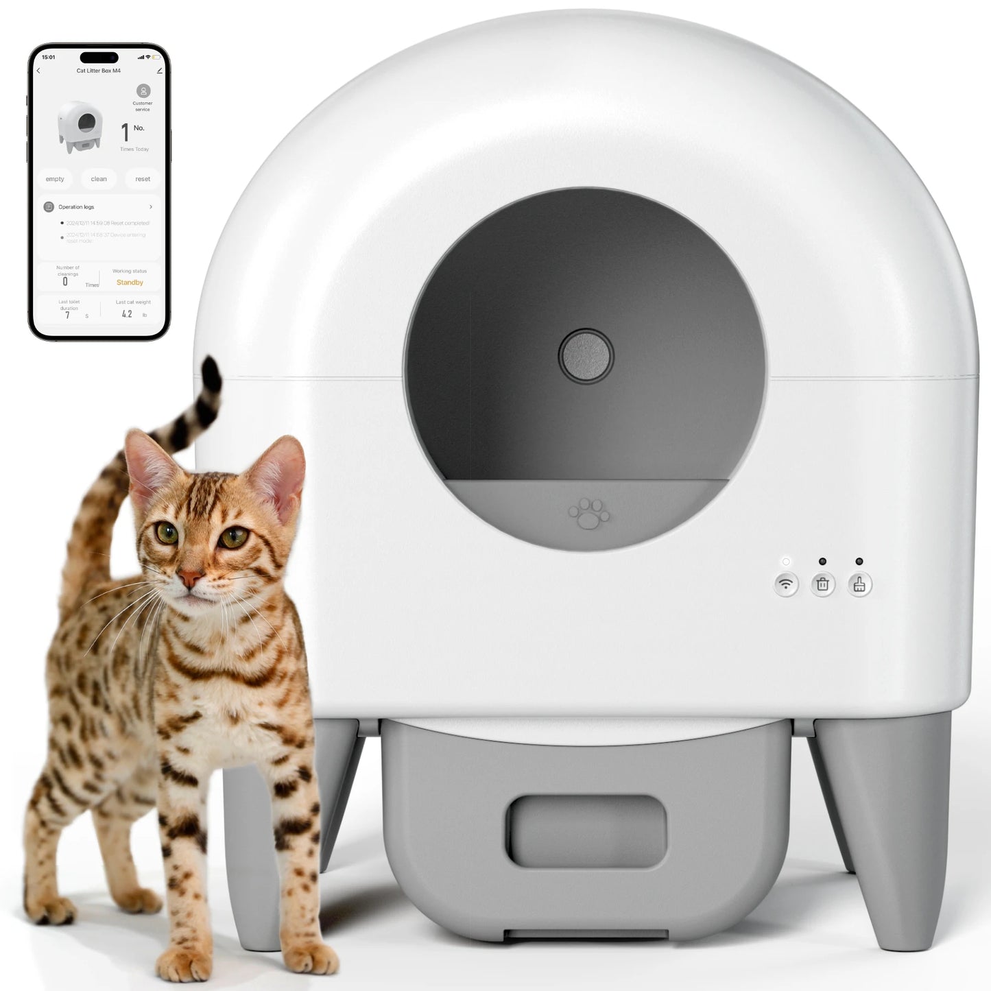 95L Self-Cleaning Automatic Cat Litter Box with 2 Free Trash Bag Rolls, White