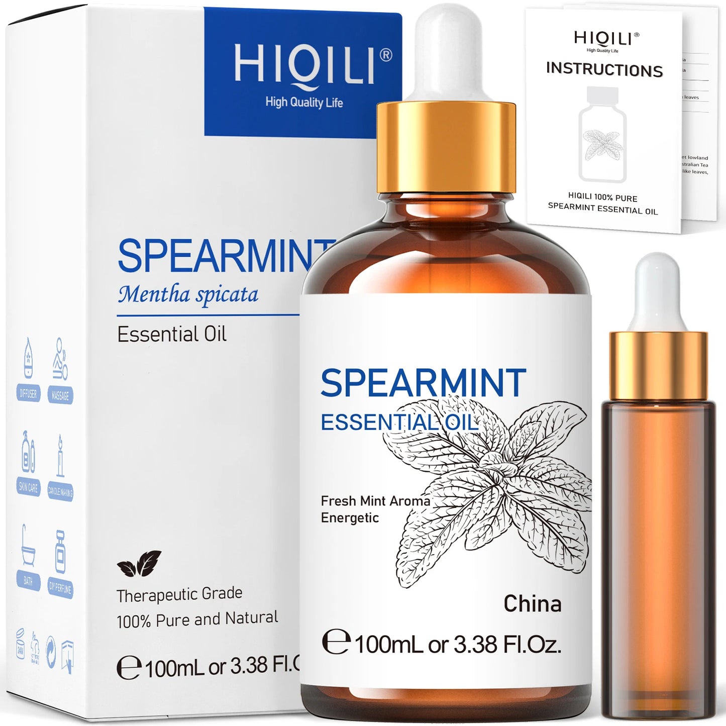 Spearmint Vanilla Rose Cinnamon Lemon Essential Oils,100ML Pure Oil for Diffuser,  Humidifier, Massage Muscle Relief Bath