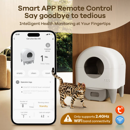 95L Self-Cleaning Automatic Cat Litter Box with 2 Free Trash Bag Rolls, White