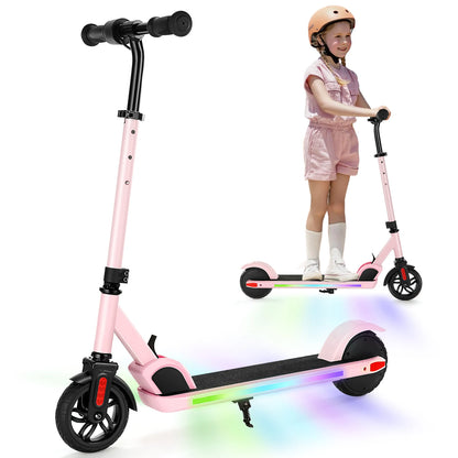 Electric Scooter For Kids Ages 6-12 150W Motor 10 MPH Max Speed & 7 Miles Colorful Lights Adjustable Height & Speed LED Display