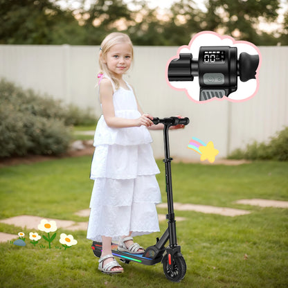 Electric Scooter For Kids Ages 6-12 150W Motor 10 MPH Max Speed & 7 Miles Colorful Lights Adjustable Height & Speed LED Display
