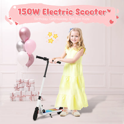 Electric Scooter For Kids Ages 6-12 150W Motor 10 MPH Max Speed & 7 Miles Colorful Lights Adjustable Height & Speed LED Display