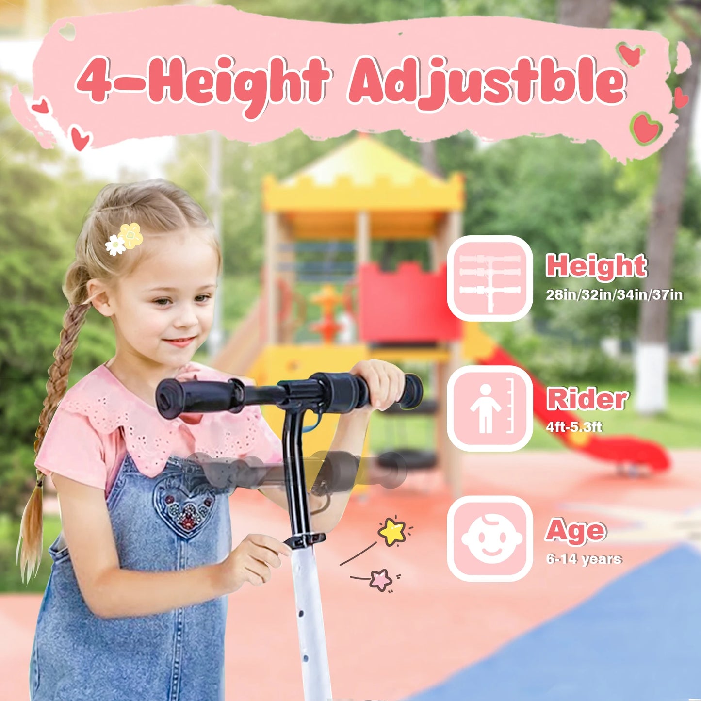 Electric Scooter For Kids Ages 6-12 150W Motor 10 MPH Max Speed & 7 Miles Colorful Lights Adjustable Height & Speed LED Display