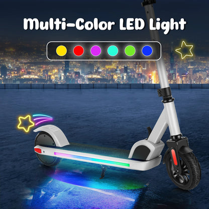 Electric Scooter For Kids Ages 6-12 150W Motor 10 MPH Max Speed & 7 Miles Colorful Lights Adjustable Height & Speed LED Display