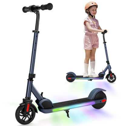 Electric Scooter For Kids Ages 6-12 150W Motor 10 MPH Max Speed & 7 Miles Colorful Lights Adjustable Height & Speed LED Display