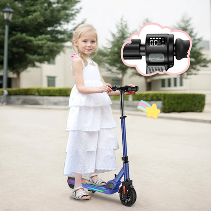 Electric Scooter For Kids Ages 6-12 150W Motor 10 MPH Max Speed & 7 Miles Colorful Lights Adjustable Height & Speed LED Display