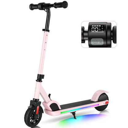 Electric Scooter For Kids Ages 6-12 150W Motor 10 MPH Max Speed & 7 Miles Colorful Lights Adjustable Height & Speed LED Display