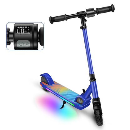 Electric Scooter For Kids Ages 6-12 150W Motor 10 MPH Max Speed & 7 Miles Colorful Lights Adjustable Height & Speed LED Display