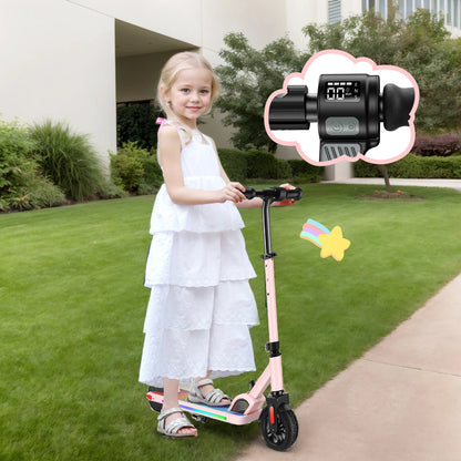 Electric Scooter For Kids Ages 6-12 150W Motor 10 MPH Max Speed & 7 Miles Colorful Lights Adjustable Height & Speed LED Display