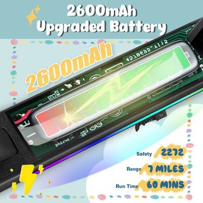 Electric Scooter For Kids Ages 6-12 150W Motor 10 MPH Max Speed & 7 Miles Colorful Lights Adjustable Height & Speed LED Display