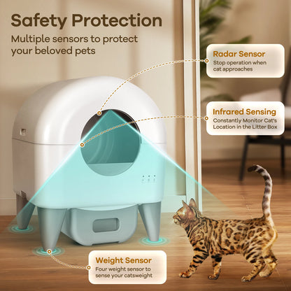 95L Self-Cleaning Automatic Cat Litter Box with 2 Free Trash Bag Rolls, White