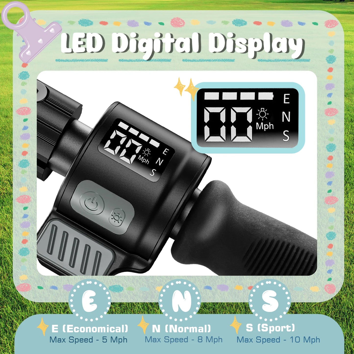 Electric Scooter For Kids Ages 6-12 150W Motor 10 MPH Max Speed & 7 Miles Colorful Lights Adjustable Height & Speed LED Display