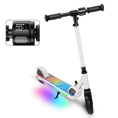 Electric Scooter For Kids Ages 6-12 150W Motor 10 MPH Max Speed & 7 Miles Colorful Lights Adjustable Height & Speed LED Display