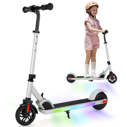 Electric Scooter For Kids Ages 6-12 150W Motor 10 MPH Max Speed & 7 Miles Colorful Lights Adjustable Height & Speed LED Display