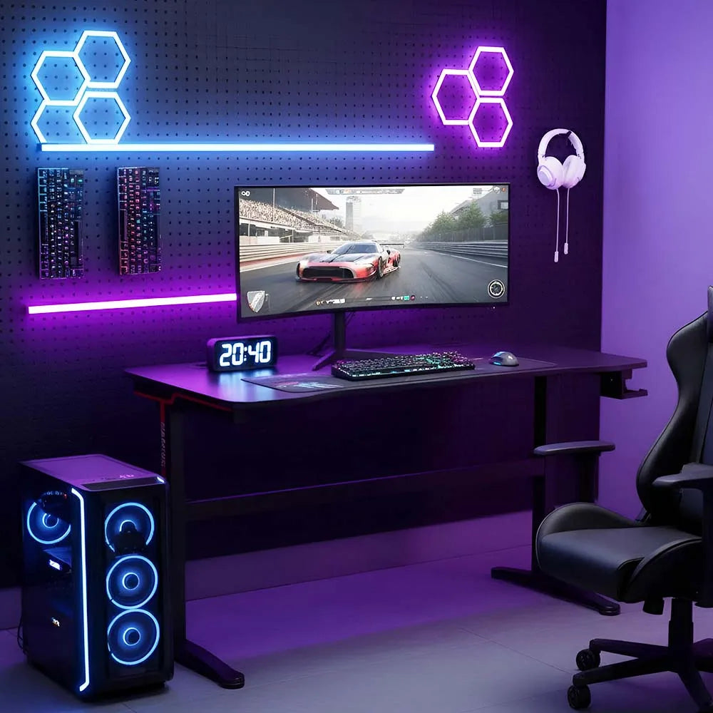 47 Inch Desk Modern Computer Desk with Electric Lifting Headphone Hook，Ergonomic Workstation Table for Home Office