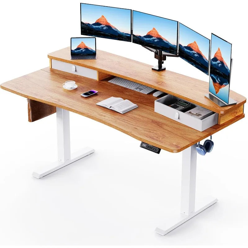 HUANUO Electric Standing Desk with 2 Drawers,C-Clamp Mount Compatible,Height Adjustable Computer Desk, Home Office Stand Up Desk