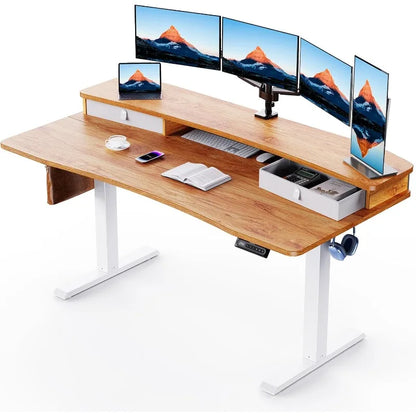 HUANUO Electric Standing Desk with 2 Drawers,C-Clamp Mount Compatible,Height Adjustable Computer Desk, Home Office Stand Up Desk
