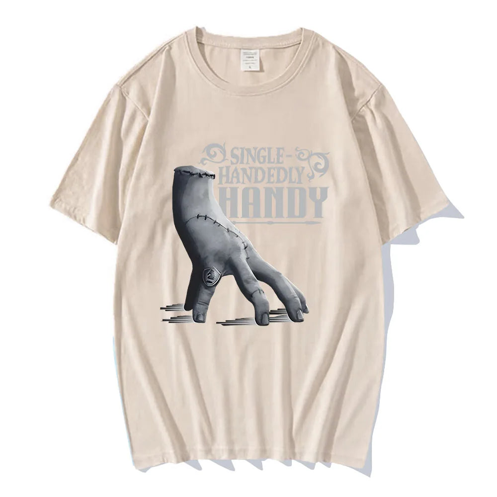 Wednesday Single Handedly Handy T-shirt Fashion Unisex Streetwear Casual Short Sleeve Cotton Tshirt Film Printing Tees