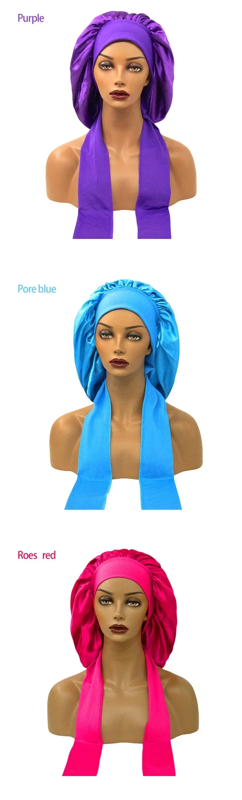 Satin Widened Sleep Hat Night Sleep Cap with Long Streamer Hair Care Bonnet Nightcap Elastic Cap De Nuit Shower Turban