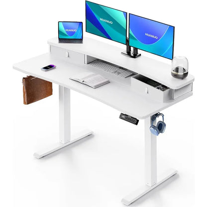 HUANUO Electric Standing Desk with 2 Drawers,C-Clamp Mount Compatible,Height Adjustable Computer Desk, Home Office Stand Up Desk