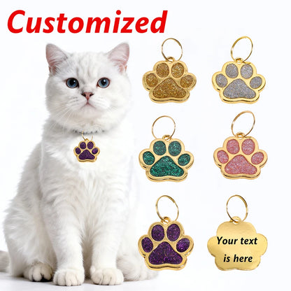 Glitter Claw Custom Text Dog Tag Personalized Name Pets Tag Laser Engraving Number Golden Collar Pendant Customized Cat ID Tag
