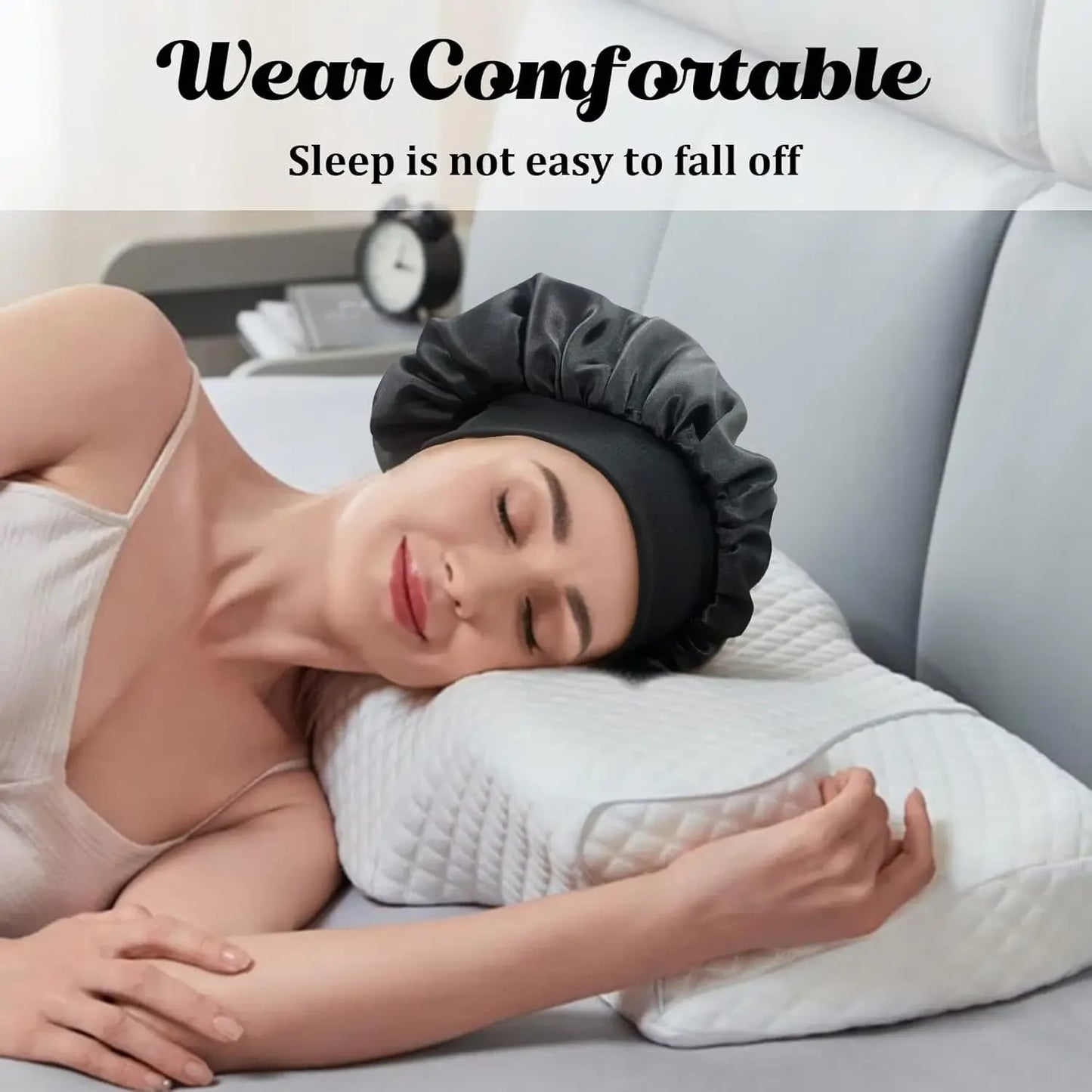 Satin Bonnet Hair Bonnet for Sleeping Hair Care Silk Bonnets Solid Wide-brimmed Sleeping Hat with Elastic Soft Band