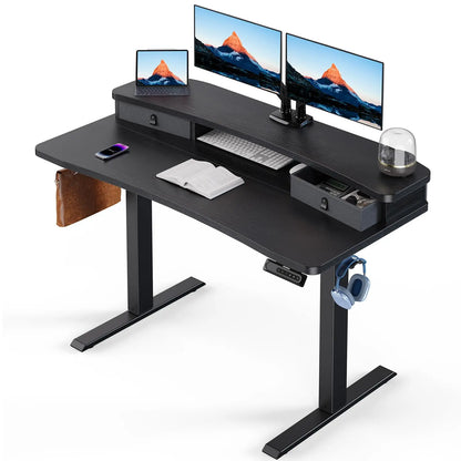 HUANUO Electric Standing Desk with 2 Drawers,C-Clamp Mount Compatible,Height Adjustable Computer Desk, Home Office Stand Up Desk