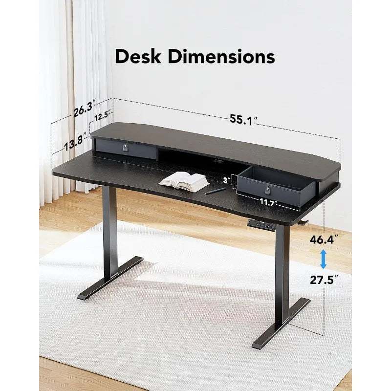 HUANUO Electric Standing Desk with 2 Drawers,C-Clamp Mount Compatible,Height Adjustable Computer Desk, Home Office Stand Up Desk
