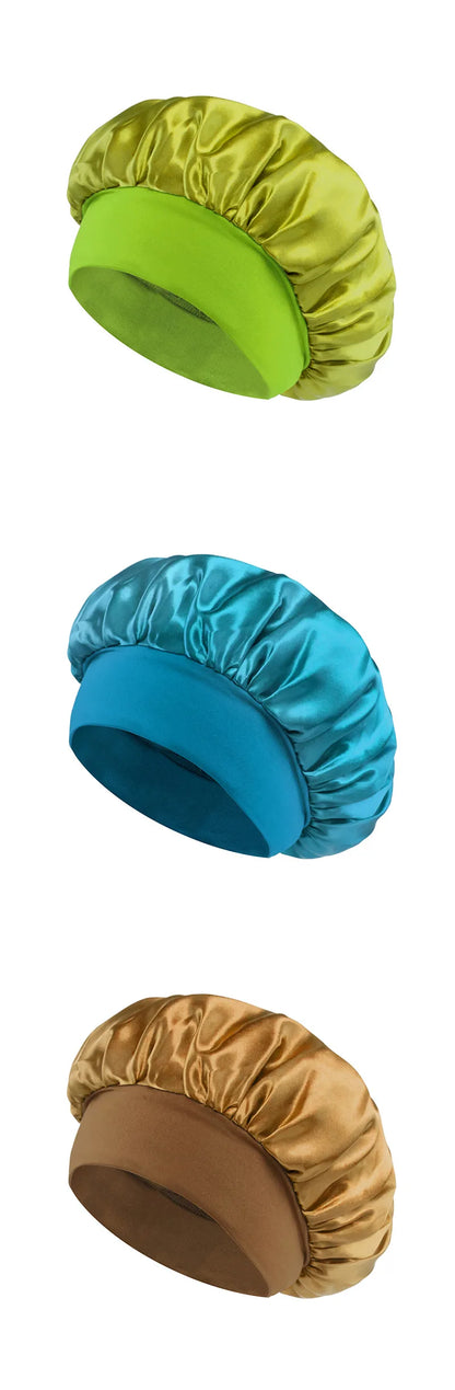 Satin Bonnet Hair Bonnet for Sleeping Hair Care Silk Bonnets Solid Wide-brimmed Sleeping Hat with Elastic Soft Band
