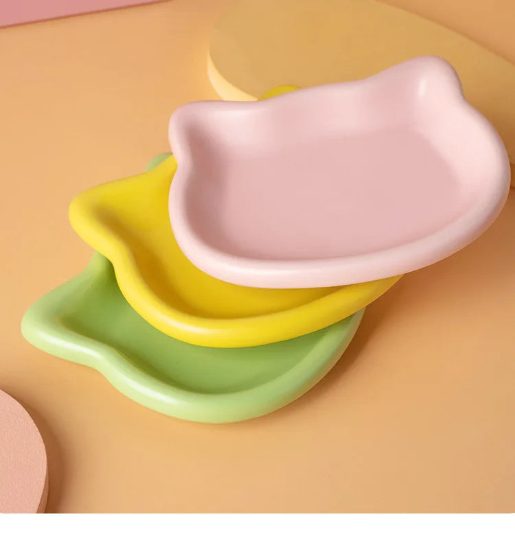 4-Color Pet Bowl Cat Food Dish Canned Snack Frozen Meal Plate for Dwarf Cats Premium Anti-Black-Nose Pet Dish Home Use Pet Bowl.