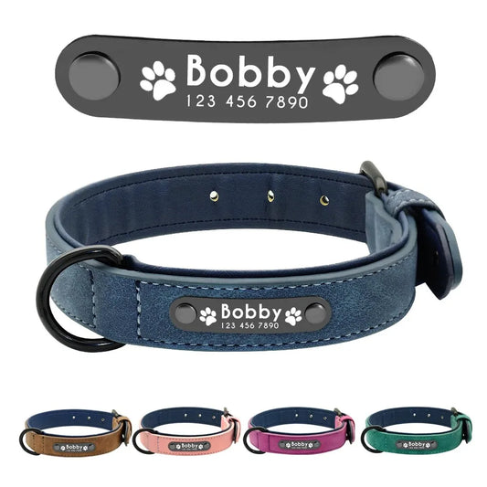 Personalized Name ID Tags Dog Collars Custom Text name Leather Dog Collar For Small Medium Large Dogs Pitbull Bulldog Beagle