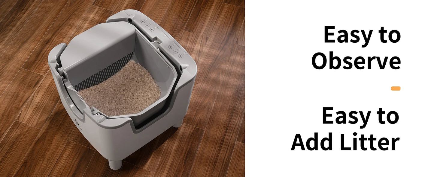 Self-Cleaning Litter Box - Open-Top Automatic Cat Litter Box with Odor Control, Safety Features, and Easy Maintenance