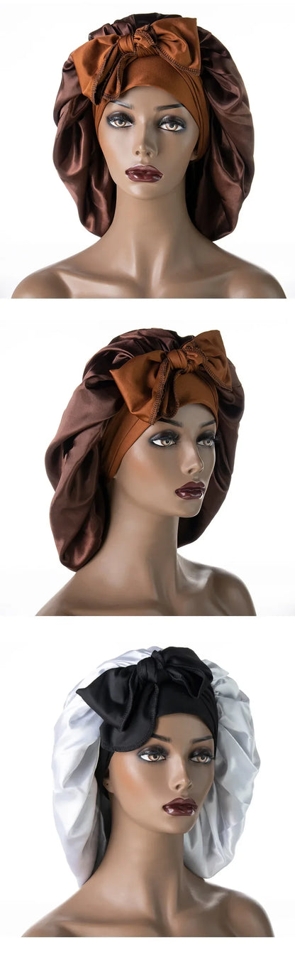 Satin Widened Sleep Hat Night Sleep Cap with Long Streamer Hair Care Bonnet Nightcap Elastic Cap De Nuit Shower Turban