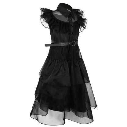  Wednesday Addams Cosplay Dress For Girl Kids Movie Black Dress Adult Women's Dress Halloween Carnival Party Role Play Set