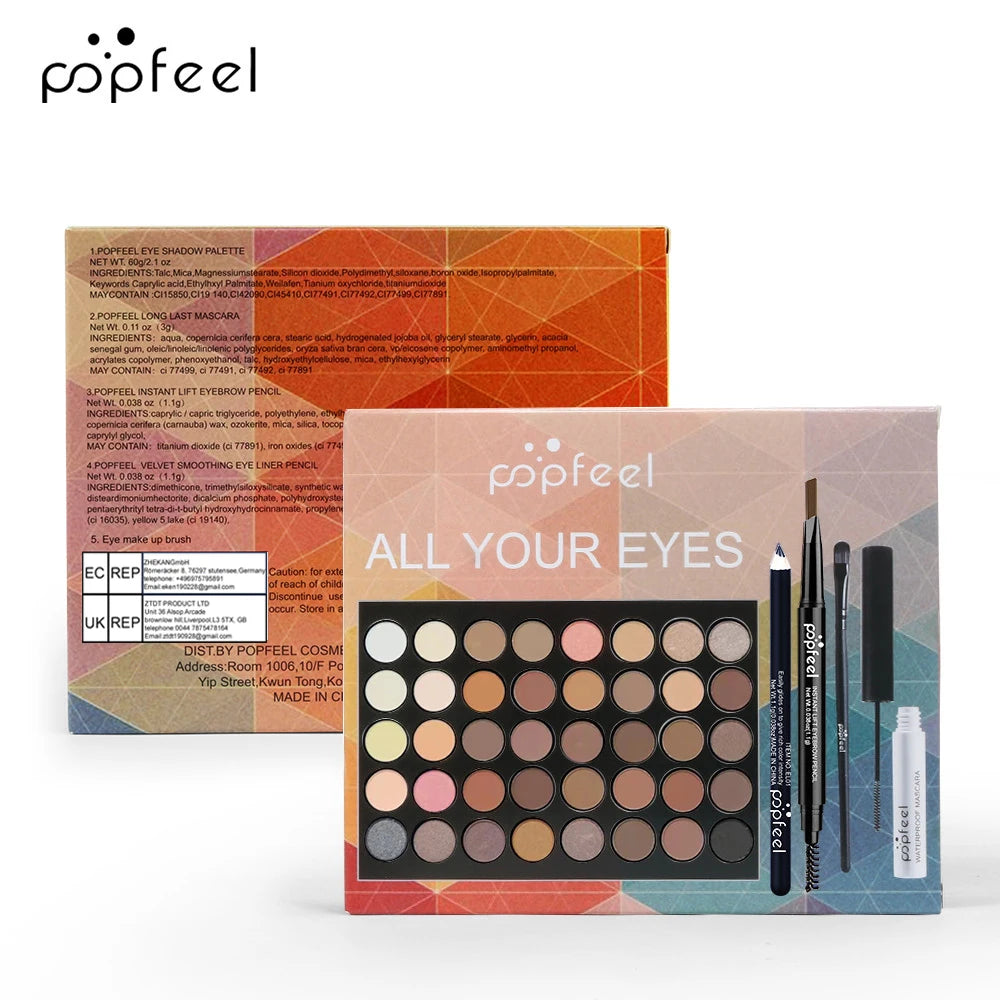 POPFEEL Eye Makeup Set, Eyeshadow Palette, Eyeliner, Mascara, Eyebrow Pencil, Makeup Tool Set Box, Gifts