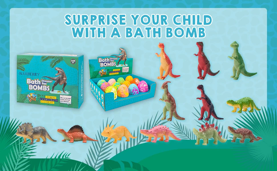 Bath Bombs for Kids with Surprise Toys Inside, 12 Pack Dinosaur Bath Bombs Gift Set
