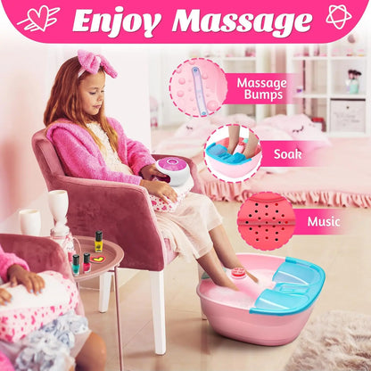 Girls Spa Kit with Foot Soak Tub, Nail Dryer & Bath Bombs, Fun Toys Gift for Ages 6-12