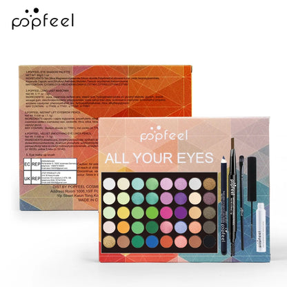 POPFEEL Eye Makeup Set, Eyeshadow Palette, Eyeliner, Mascara, Eyebrow Pencil, Makeup Tool Set Box, Gifts