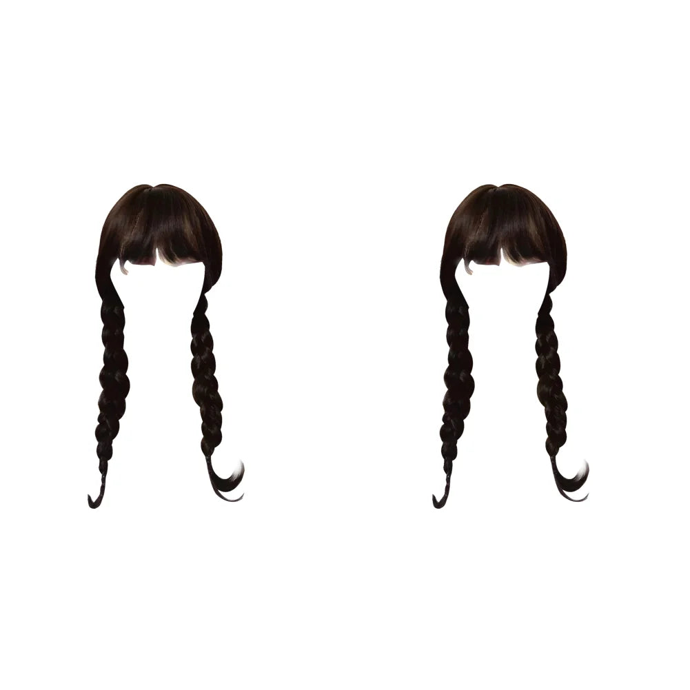 Wednesday Addams Cosplay Wig Long Black Braids Hair Synthetic Wigs Universal Size for Halloween Party Girls Dress Up Accessories