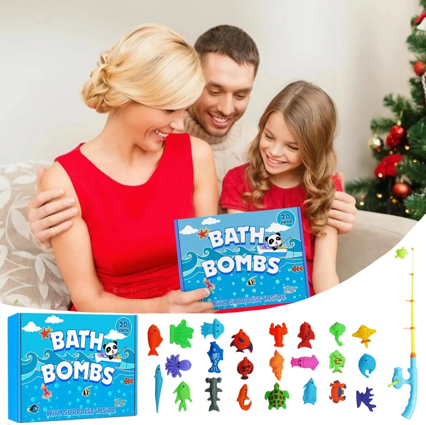 20 Pack Organic Kids Bath Bombs with Toys Inside, Safe Handmade Fizzy Balls for Boys & Girls Birthday Gifts