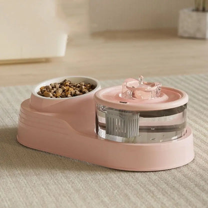 USB Charging 2-in-1 Pets Water Fountain Auto Filter Mute Cat Small Dog Drinker Bowl Large Capacity Neck Protection Pet Feeder for Home