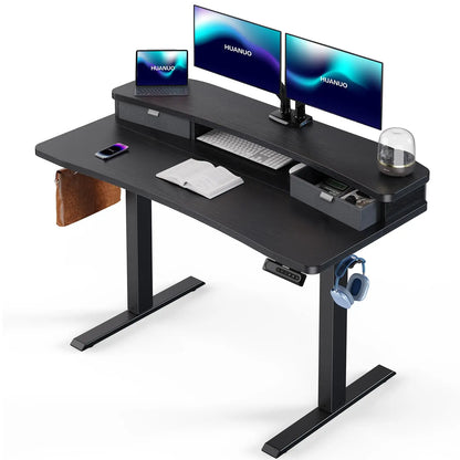 HUANUO Electric Standing Desk with 2 Drawers,C-Clamp Mount Compatible,Height Adjustable Computer Desk, Home Office Stand Up Desk