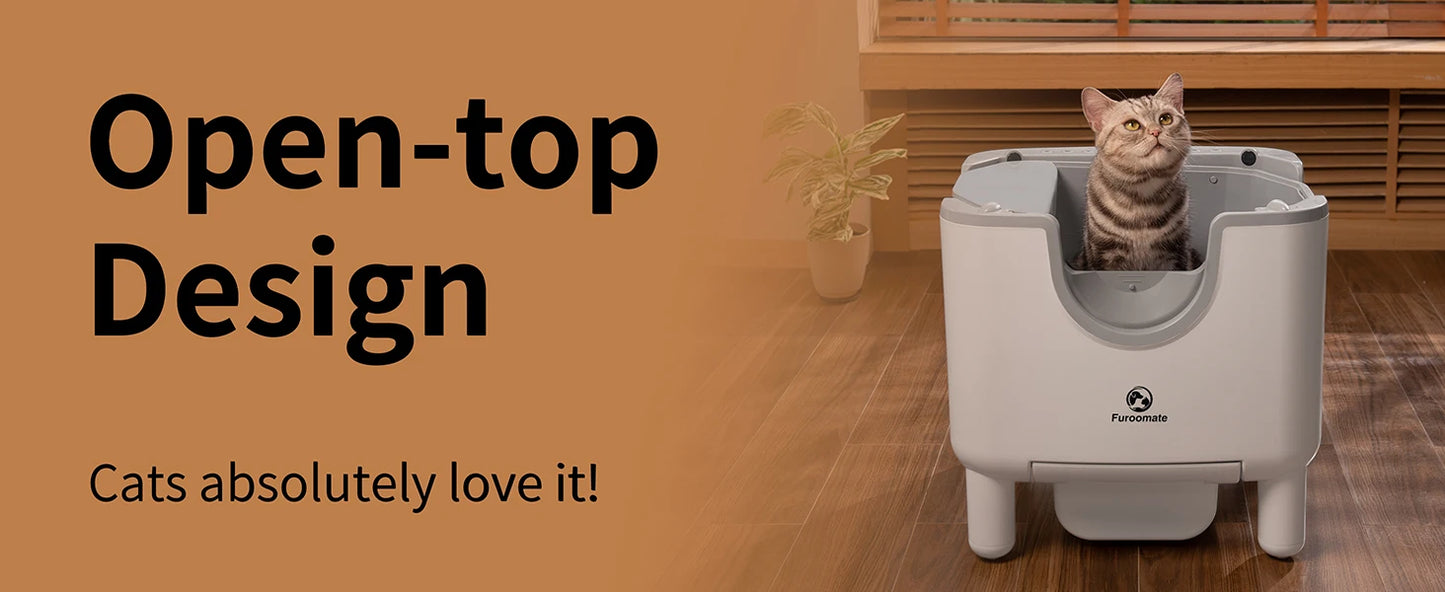 Self-Cleaning Litter Box - Open-Top Automatic Cat Litter Box with Odor Control, Safety Features, and Easy Maintenance