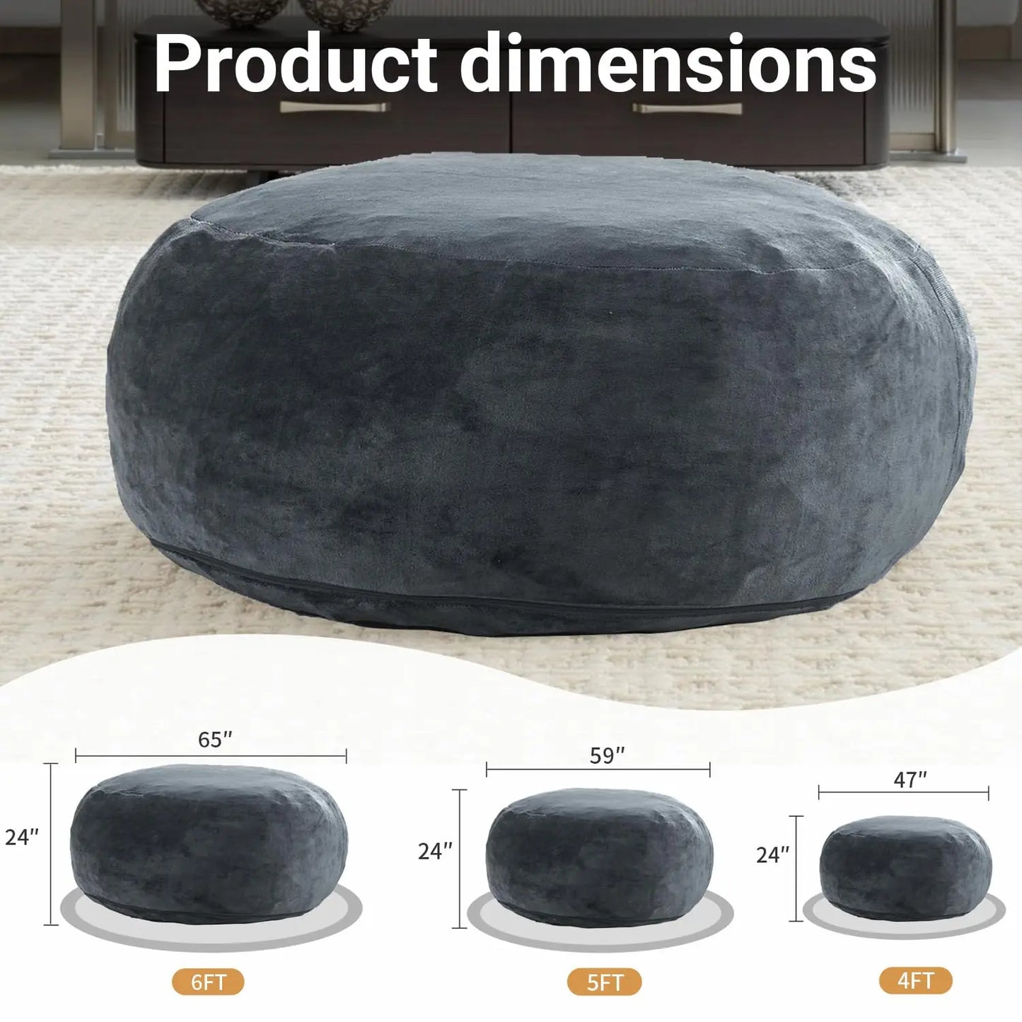 4FT Memory Foam Bean Bag Chair With Filler Included,Reading Sofa For Living Room,Bedroom,Dormitory,Black,Customized