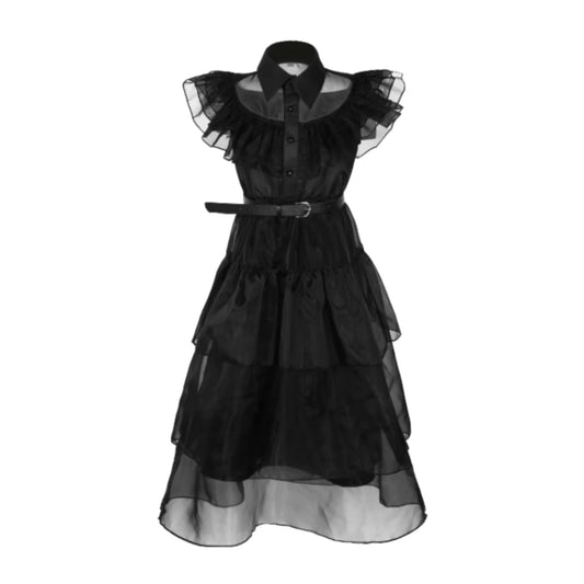  Wednesday Addams Cosplay Dress For Girl Kids Movie Black Dress Adult Women's Dress Halloween Carnival Party Role Play Set